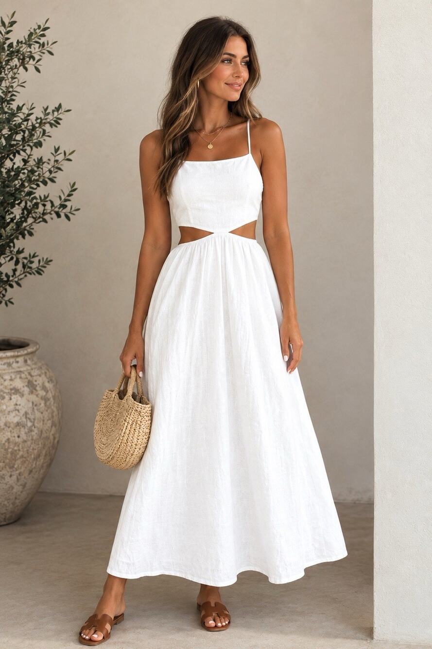 Abercrombie & Fitch Cutout Maxi Dress, White, Small